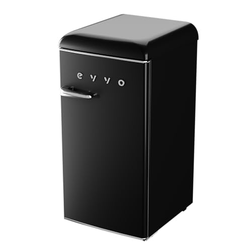 EVVO Frigorífico Mini F25 Retro, 90 litros, diseño vintage, bajo consumo, silencioso (Negro)