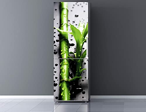 Oedim Pegatinas Vinilo para Frigorífico Rama bambú Gotas Agua, 185 x 60 cm, Adhesivo Resistente, Pegatina Adhesiva Decorativa de Diseño Elegante