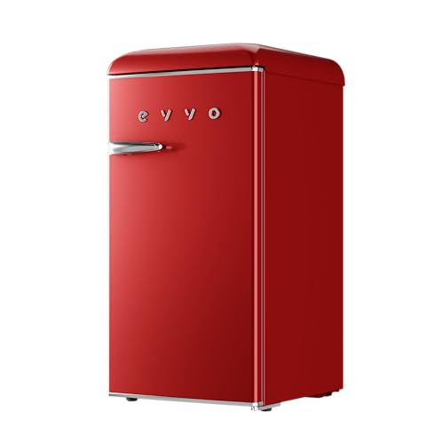 EVVO Nevera Pequeña Retro, 90 litros de Capacidad, Diseño Vintage, Bajo Consumo, Silenciosa, Control de Temperatura, Organizador de Espacios, Frigorífico Mini F25 Retro Color Rojo