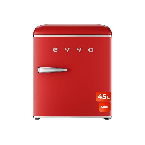 EVVO Mini Nevera Retro, 45 litros de Capacidad, Diseño Vintage, Bajo Consumo, Silenciosa, Control de Temperatura, Organizador de Espacios, Frigorífico Mini F20 Retro Color Rojo