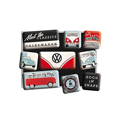 Nostalgic-Art, Juego de Imanes Retro, Volkswagen Meet The Classics – Regalo de Furgoneta VW, Decoración para la Nevera, Diseño Vintage, 9 Unidades