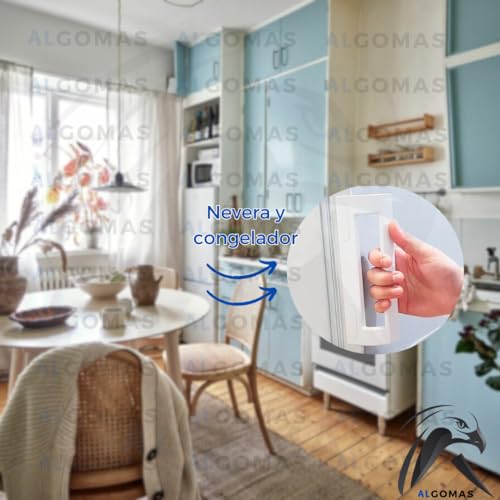 ALGOMAS® Tirador de puerta frigorífico universal - Distancia entre tornillos de 9cm a 16cm - Sirve para nevera y congelador - Color blanco