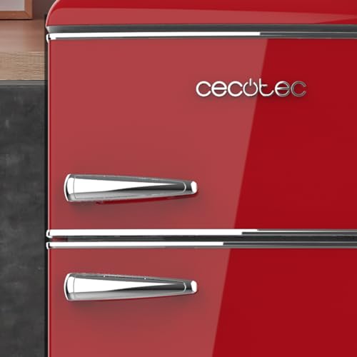 Cecotec Mini Nevera Retro 2 Puertas de 85 L Bolero CoolMarket 2D Origin 86 Red. Mini frigorífico, LED interior, Tirador Cromado, Bandejas de Cristal, Abridor Botellines, Rojo