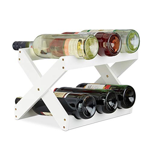 Relaxdays, Blanco, botellero Vino 6 Botellas Plegable en Forma de x, bambú, 22 x 36 x 20 cm, Bamboo