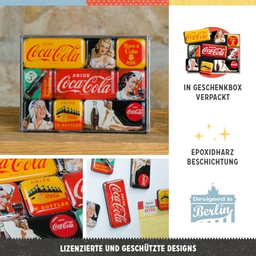 Nostalgic-Art Juego de Imanes Retro Coca-Cola – Yellow – Regalo Aficionados a la Coke, Decoración para la Nevera, Diseño Vintage, 9 Unidades