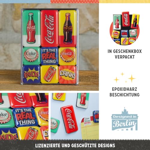 Nostalgic-Art Juego de Imanes Retro, Coca Cola – Pop Art – Regalo para Aficionados a Coke, Decoración para la Nevera, Diseño Vintage, 9 Unidades