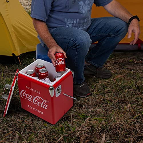 Coca Cola - Enfriador de Hielo Retro con abrebotellas, 13 l/14 Cuartos de galón, Rojo, Estilo Vintage para Camping, Playa, Picnic, RV, barbacoas, Pesca, Otros