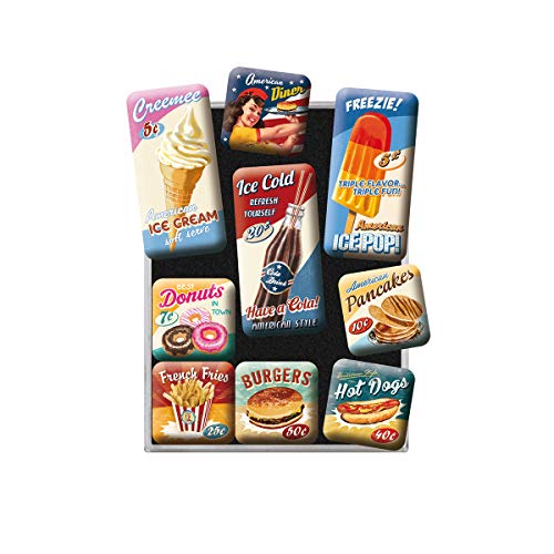 Nostalgic-Art Juego de Imanes Retro American Diner – Idea de Regalo para la Cocina, Decoración para la Nevera, Diseño Vintage, 9 Unidades, 9